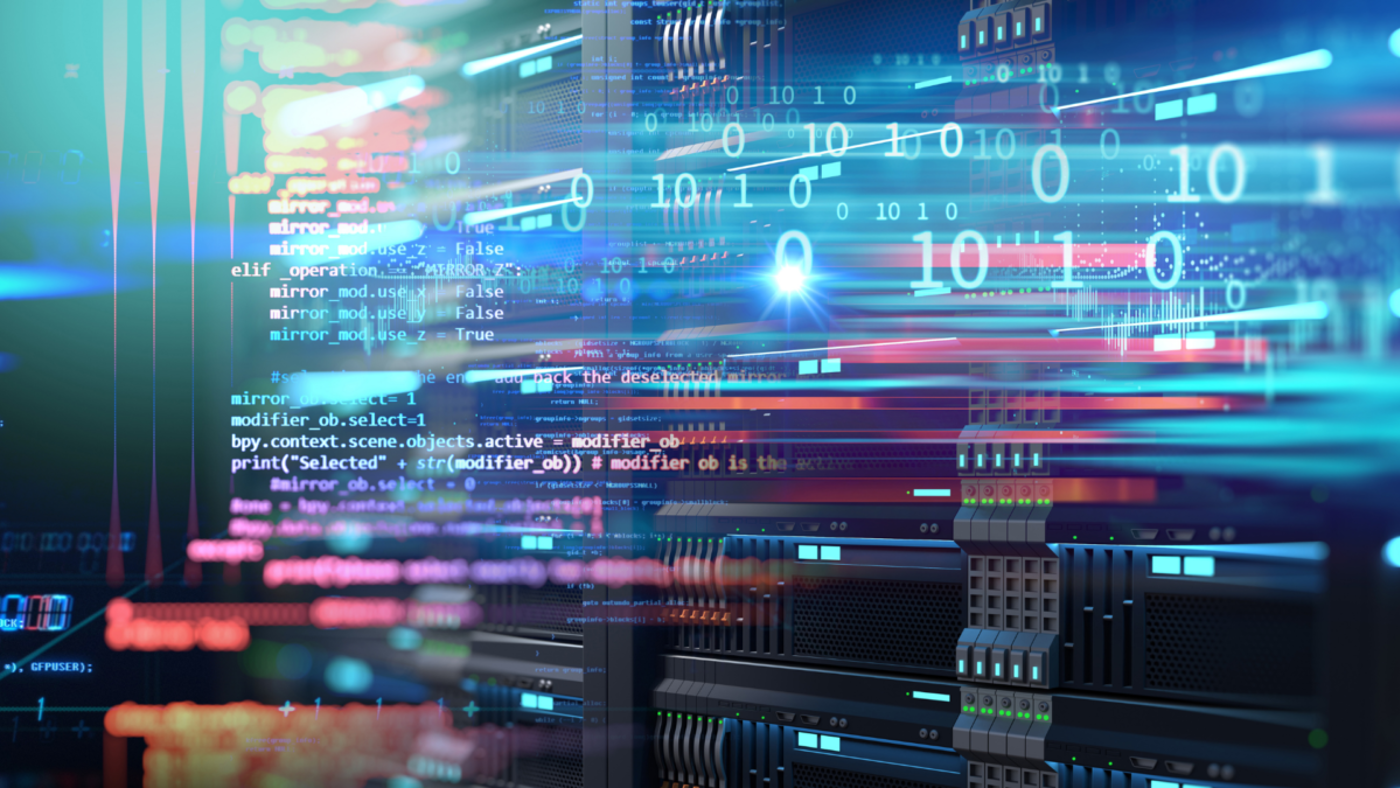 coding computer graphic with binary and programming languages