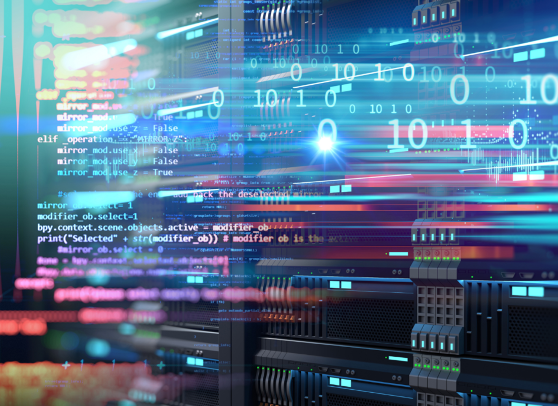 coding computer graphic with binary and programming languages