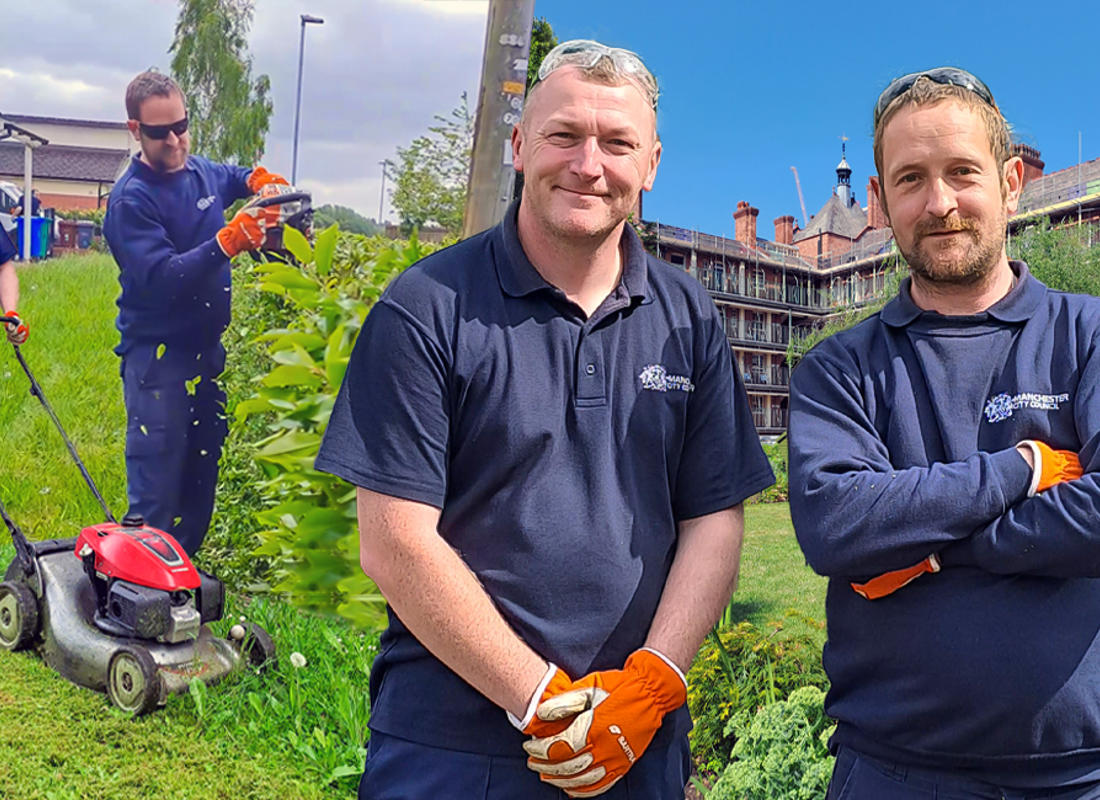 estate services job advert with two members of the team doing work and smiling for a photo