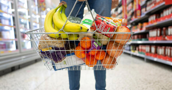 cost of living thumbnail close up of supermarket basket filled with goods