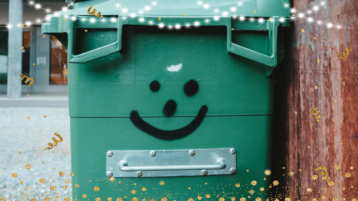 christmas bin with a smiley face on it