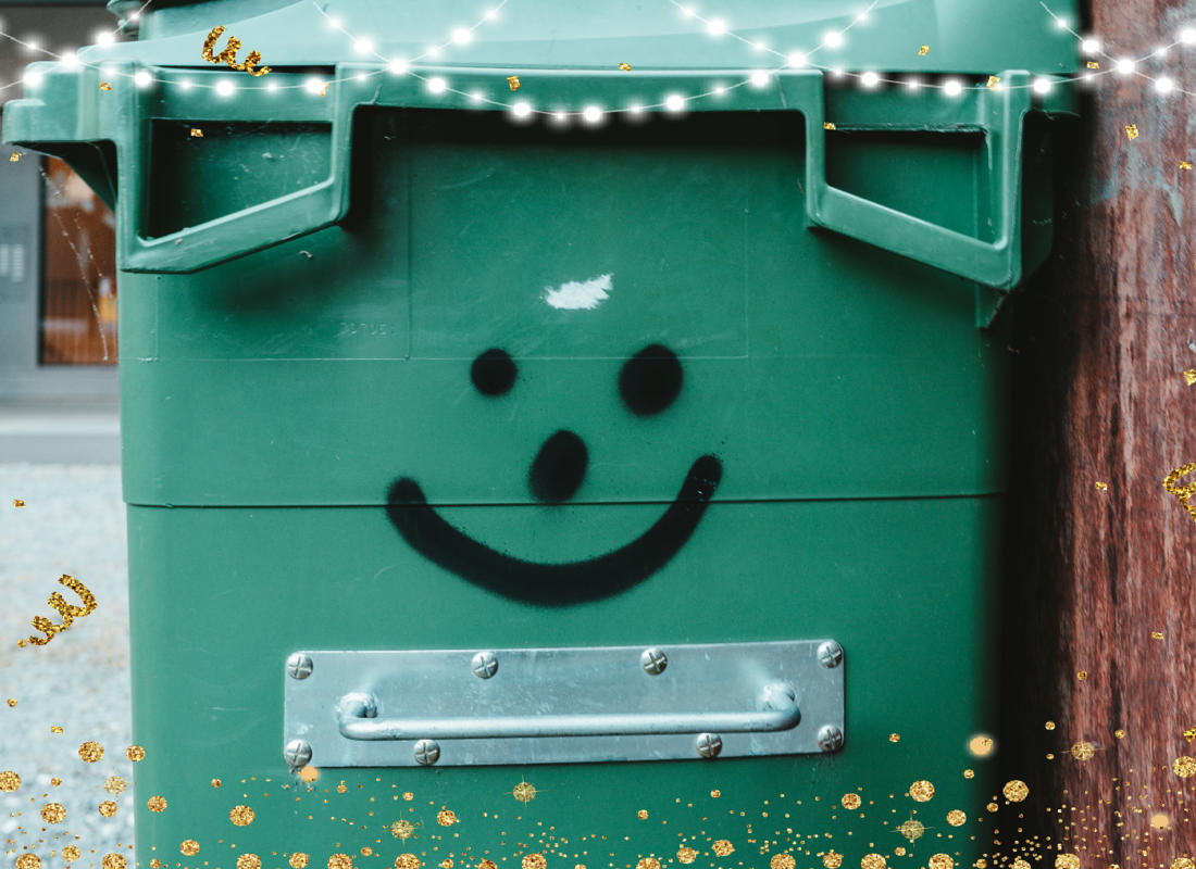 christmas bin with a smiley face on it
