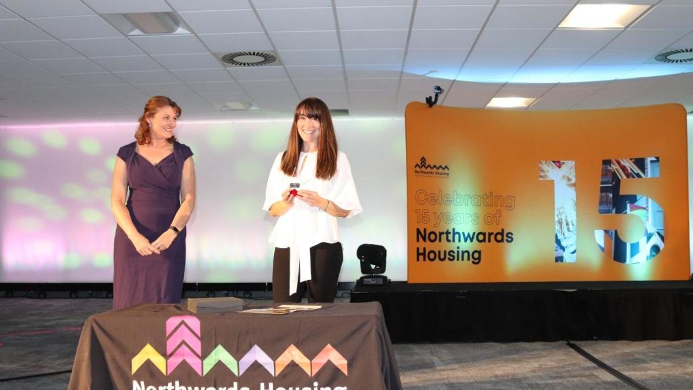 A Picture Of Jody Receiving Her Award From Tracy Our Director Of Business Services