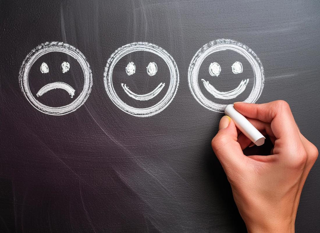 three ai generated smiley faces drawn on a blackboard by a hand holding chalk